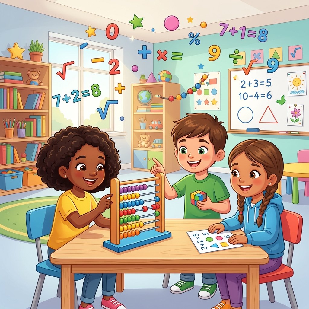 Happy Children learning Abacus and mental calculation in a dynamic classroom